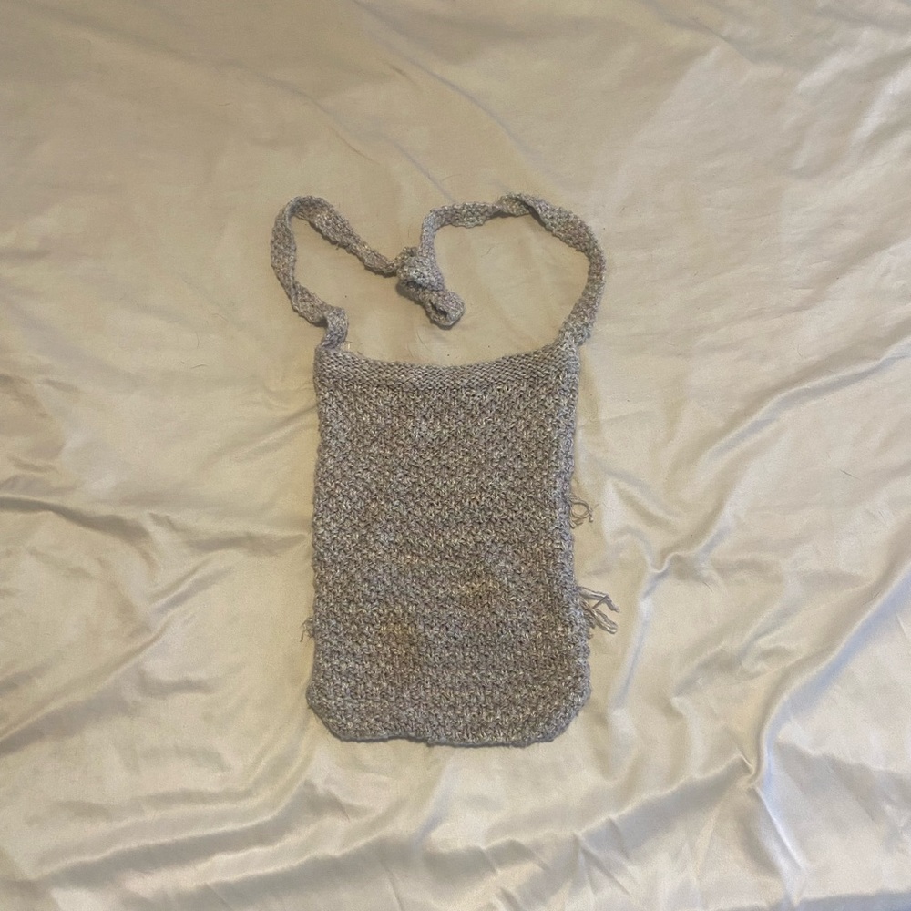 Grey woven cross body tote bag